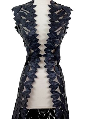 Just B Black Classic Leaf Design Faux Leather Midi Vest Size Women's Small NEW